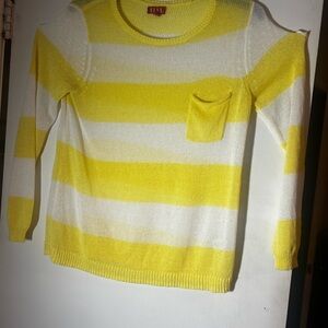 Elle Women’s XL Yellow White Striped Lightweight Preppy Sweater